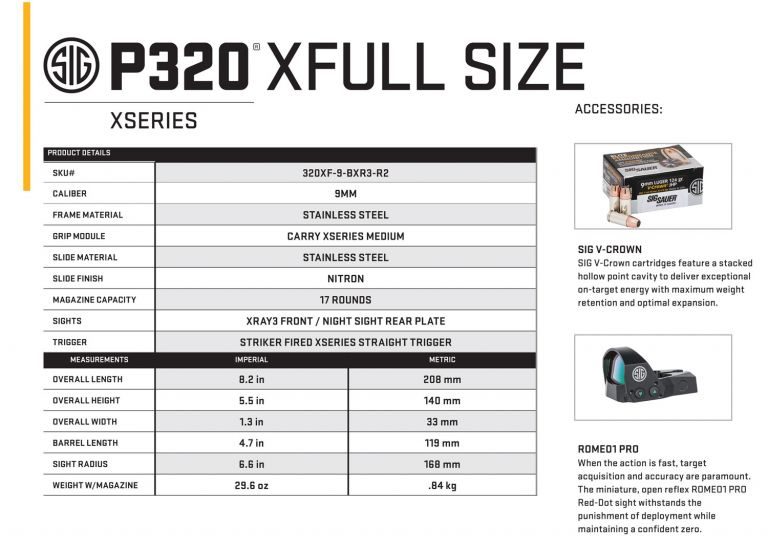 Sig Sauer P320X-FS 9mm 4.7″ Barrel 17+1 320XF-9-BXR3-R2