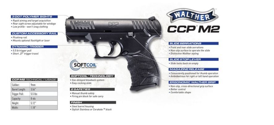 Walther CCP M2 9mm 3.54″ Barrel 8+1 5080500
