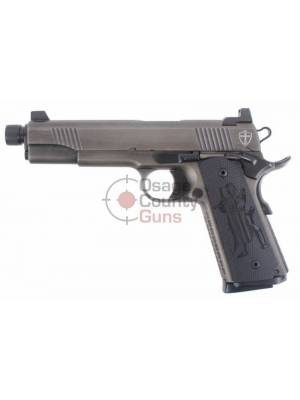 Nighthawk AAC 5″ .45 ACP – Battle Worn Finish w/ Crusade Grips & Engraved Cross/Shield