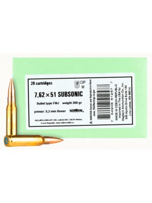Sellier & Bellot Subsonic Ammo, FMJ, .308 Win, 200gr, 20rd