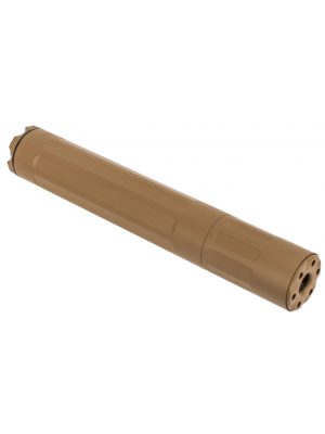 Surefire THREAD-ON 9MM CALIBER MODULAR SUPPRESSOR -1/2X28 THREADS. OCTAGON TITANIUM OUTER TUBE- SS BAFFLES, DARK EARTH