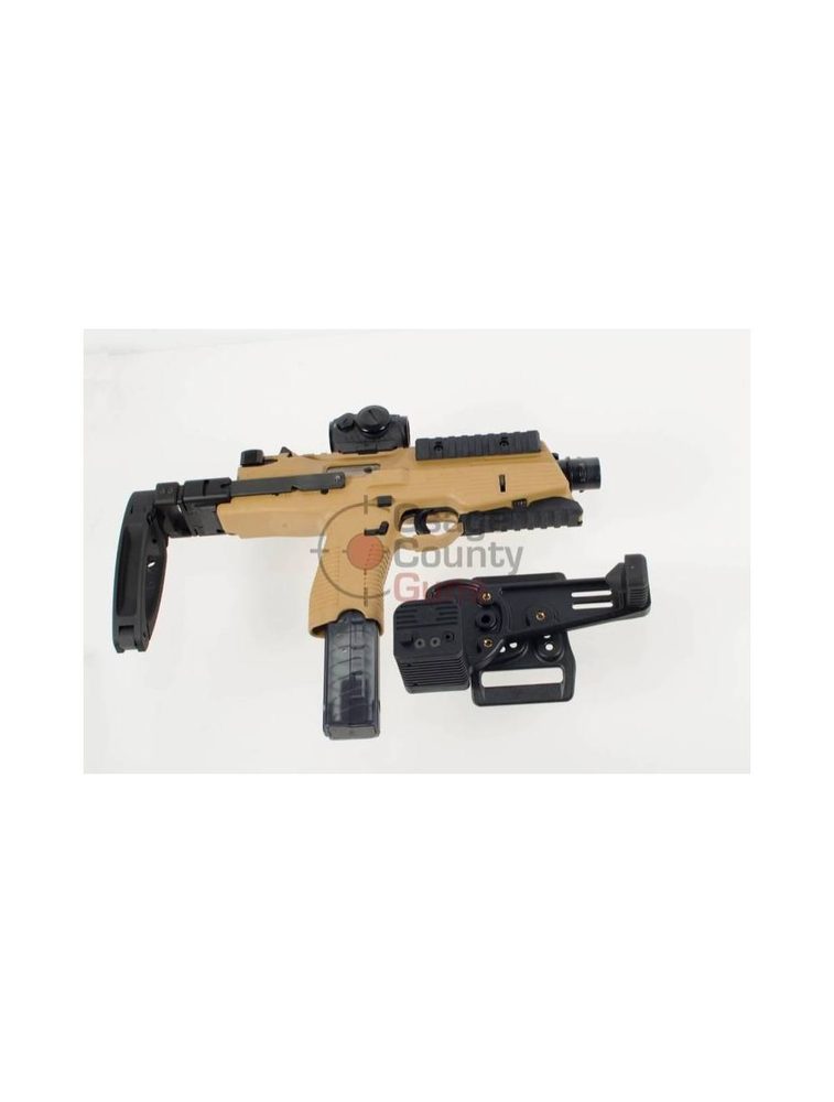 B&T TP9 Tan – 5.1″ 9mm w/ Holster, Brace, & Red Dot Sight