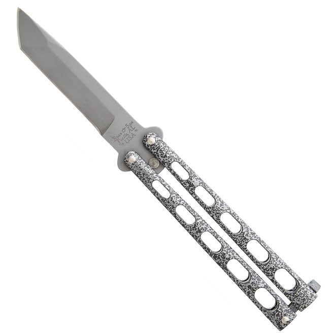 BEAR AND SONS CUTLERY BUTTERFLY KNIFE SLIVER VEIN 5″ PLAIN TANTO