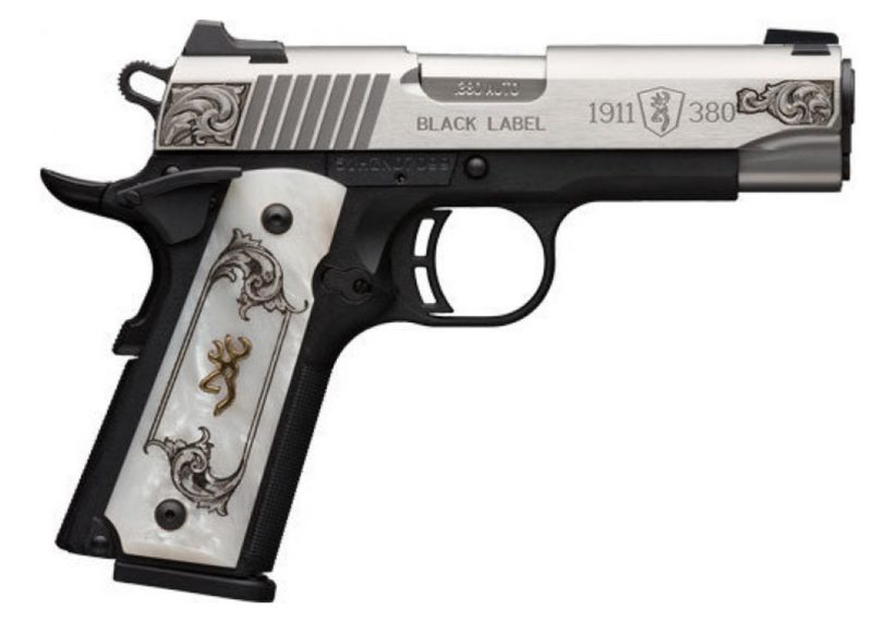 BROWNING 1911 380 ACP MEDALLION COMPACT ENGRAVED 8 ROUNDS 4.25″ BARREL WHITE PEARL SS/PRL