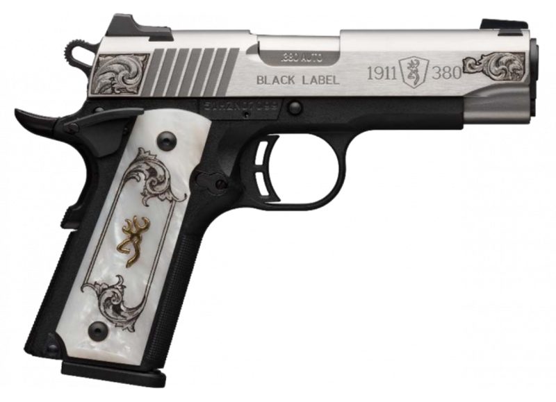 BROWNING 1911 380 ACP 3.62″ BARREL 8 ROUNDS WHITE PEARL S/S ENGRAVED FS