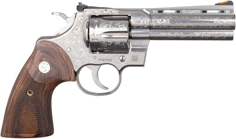COLT FIREARMS PYTHON STAINLESS ENGRAVED .357 MAG / .38 SPC 4.25″ BARREL 6-ROUNDS