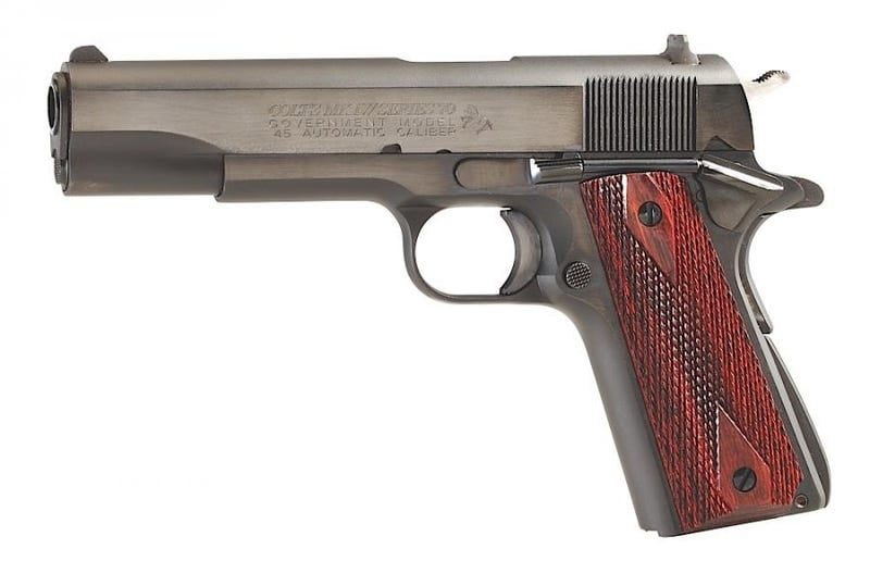 COLT FIREARMS SERIES 70 GOVERNMENT BLUED .45 ACP 5″ BARREL 7-ROUNDS ROSEWOOD GRIPS