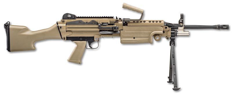 FN M249S FDE 5.56 NATO 18.5″ BARREL 30-ROUNDS WITH BIPOD AND CARRY HANDLE