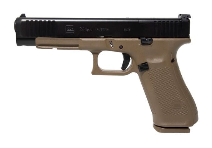 GLOCK 34 GEN 5 MOS FLAT DARK EARTH 9MM 5.3″ BARREL 10-ROUNDS BLACK SLIDE