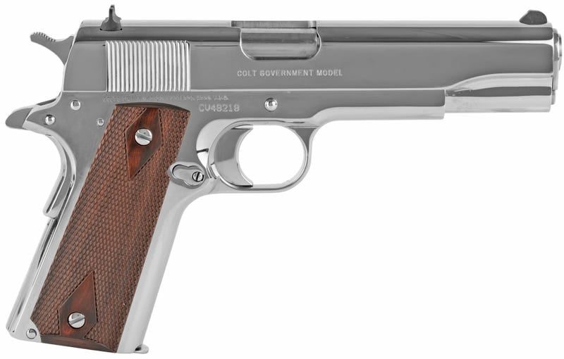 COLT FIREARMS 1911 GOVERNMENT STAINLESS .45 ACP 5″ BARREL 7-ROUNDS REDWOOD GRIPS
