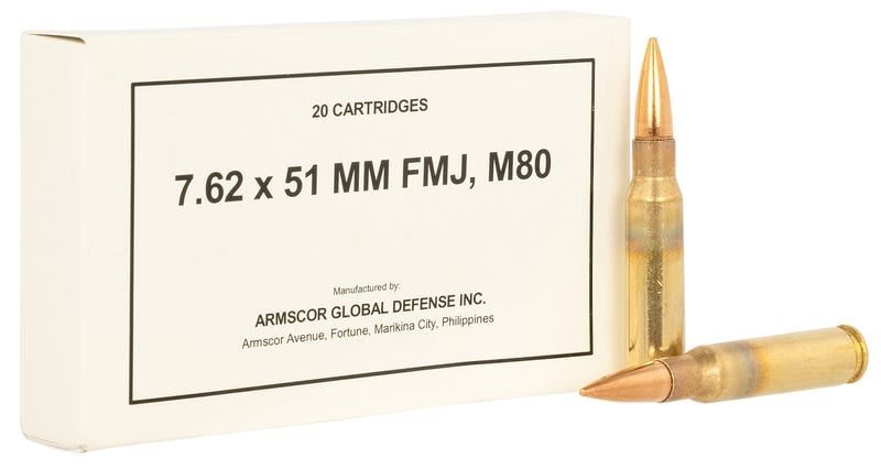 Armscor M80 Brass 7.62 X 51 147 Grain 20-Rounds FMJ