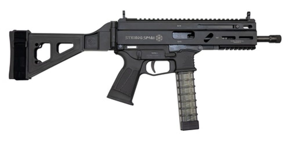 Grand Power Stribog SP9A1 Gen2 9MM, 8″ Barrel, Folding SB Tactical Pistol Brace, Black, 3 X 30Rd Grand Power