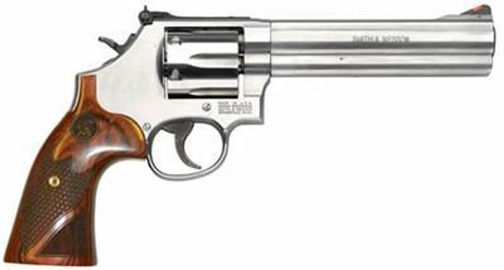 Smith & Wesson 686 Plus Deluxe, 357 Mag/38 Spec, 6″ Barrel, Stainless Finish, Wood Grips, 7Rd, Adjustable Sights, CA Compliant Smith & Wesson