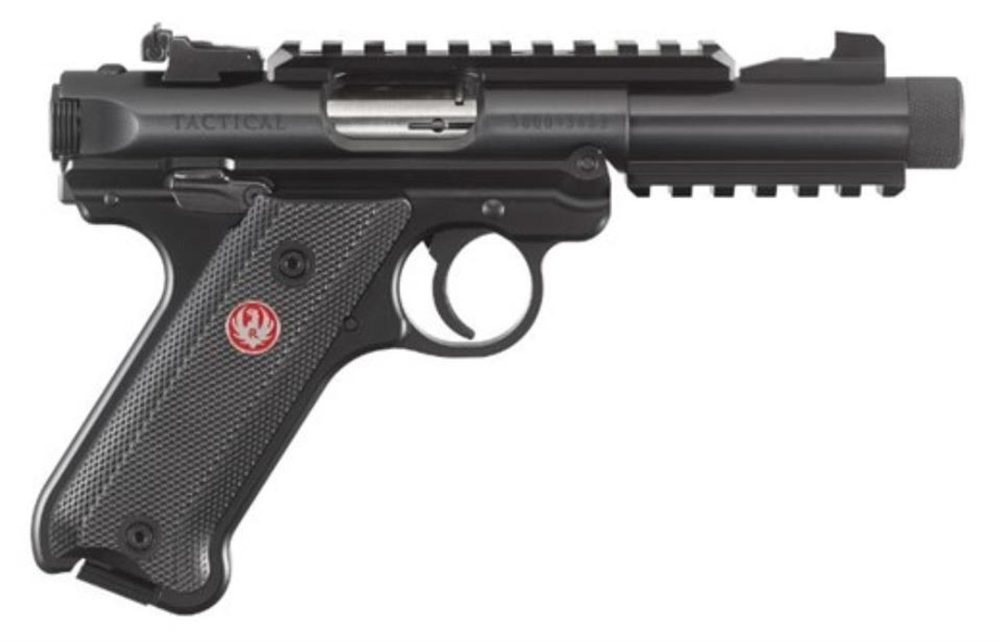 Ruger Mark IV Tactical .22 LR 4.4 Inch Threaded Barrel Adjustable Rear Sight Top/Bottom Picatinny Rail Checkered Natural Angle Grip 10 Round Ruger