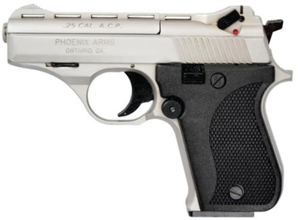 Phoenix Model HP .25 ACP 3 Inch Barrel Nickel Finish Black Grips 10 Rd Mag Phoenix Arms