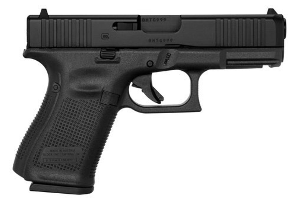 Glock G19 Gen5 9mm, 4.02″ Barrel, Black nDLC Slide, Fixed Sights, 15rd Glock