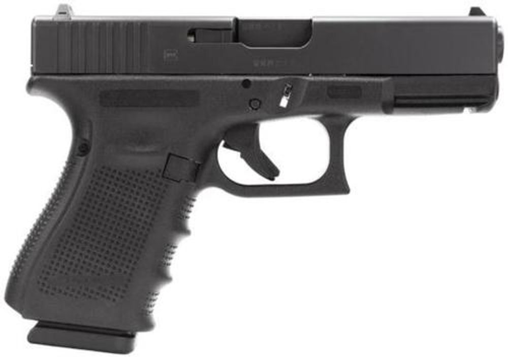 Glock, 19 Gen4, Compact, 9mm, 4.02″ Barrel, Polymer Frame, Matte Finish, Fixed Sights, 15rd, 3 Magazines Glock