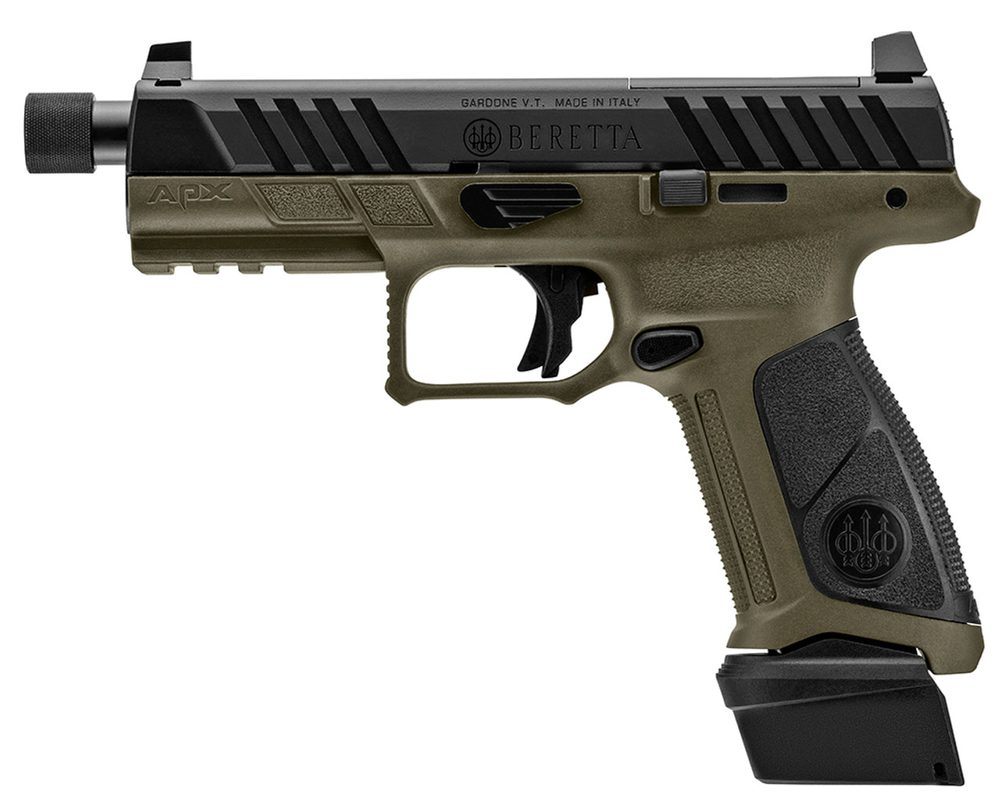 Beretta APX A1 Tactical 9mm, 4.8″ Threaded Barrel, Olive Drab Green Frame, Black Slide/Grip, 21rd Beretta