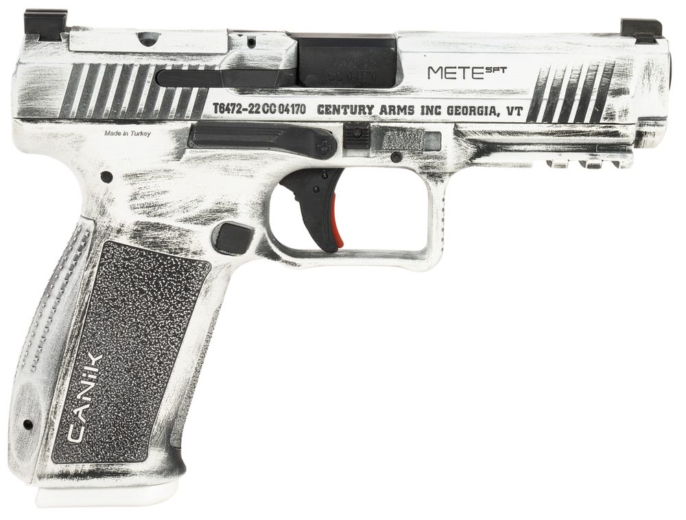 Canik METE SFT 9mm, 4.46″ Barrel, Picatinny Rail, Distressed White, Optics Ready, 18rd Century Arms