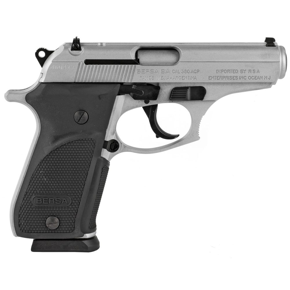 Bersa Thunder Plus 380 ACP, 3.5″ Barrel, Nickel, Black Grip, 15rd Bersa