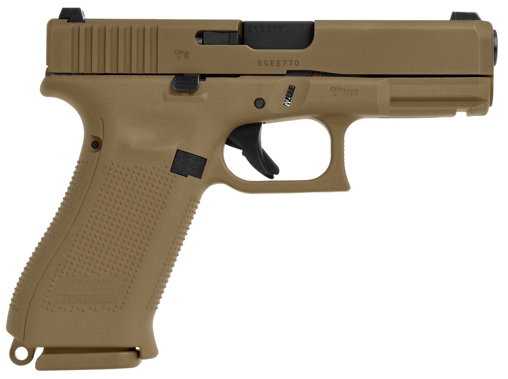 Glock G19X 9mm, 4.02″ Barrel, Coyote Brown Cerakote, Coyote Pistol Case, 20rd Glock