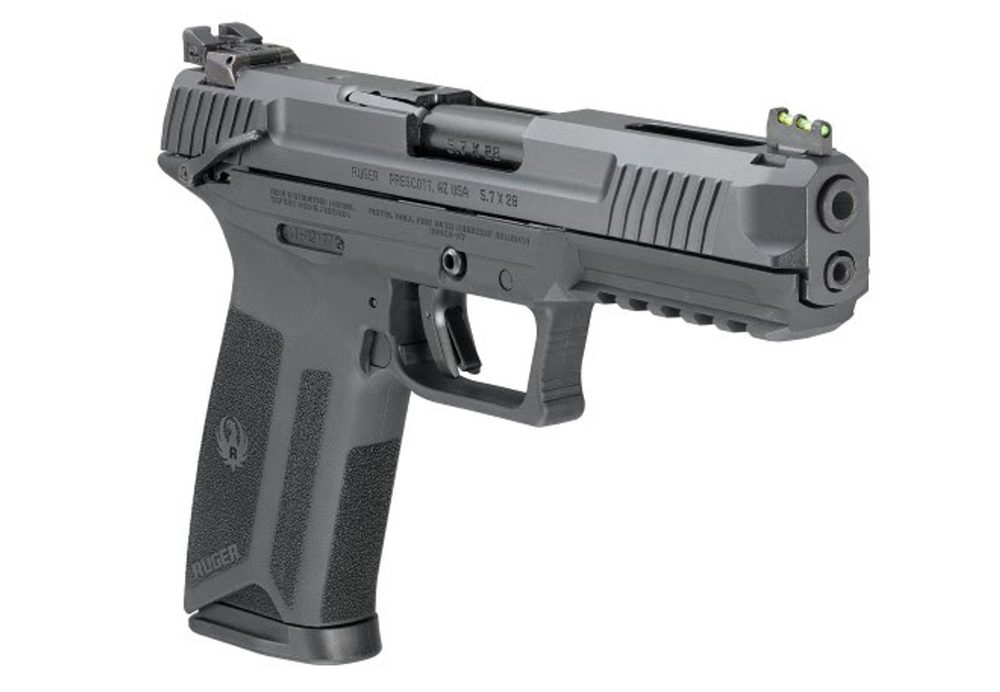 Ruger-57 5.7x28mm, 4.9″ Barrel, Fiber Optic Front, Black, 10rd Mag Ruger
