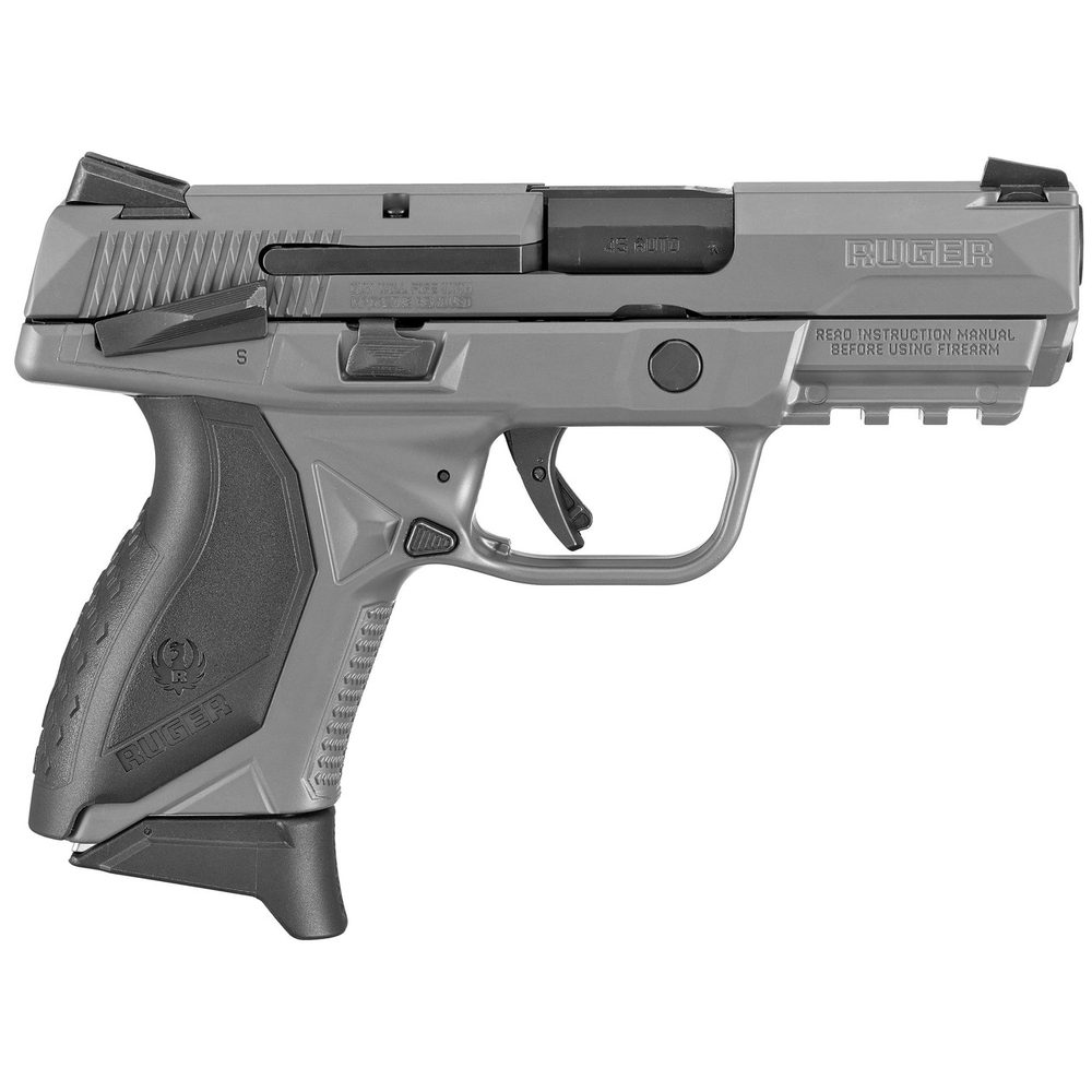 Ruger American Pistol Striker Fired, 45 ACP, 3.75″ Barrel, Manual Safety, Polymer Frame, Gray Finish, (3) 7rd Mags, 3 Dot Sights Ruger