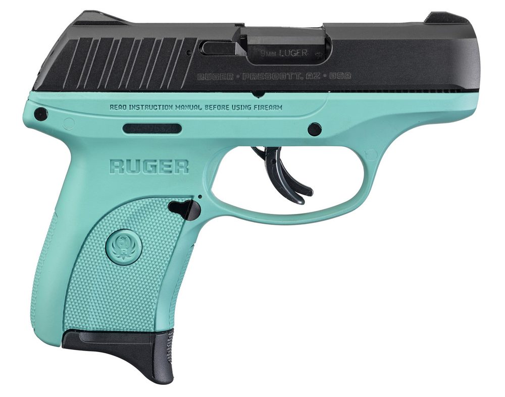 Ruger EC9S 9mm, 3.12″ Barrel, Turquoise, Black Slide, 7rd Ruger