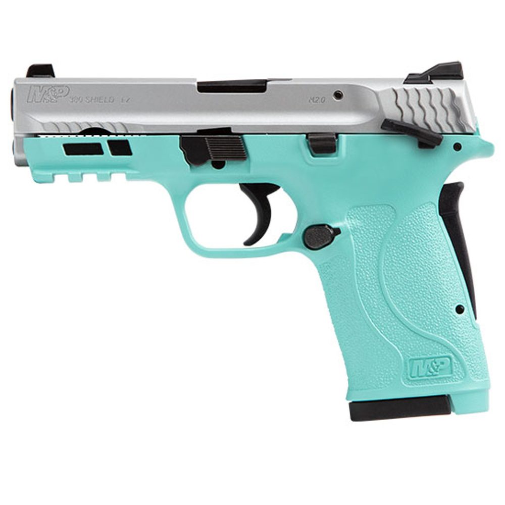 Smith & Wesson M&P Shield EZ .380 ACP, 3.6″ Barrel, Robin Egg Blue, Silver Slide, 8rd Smith & Wesson