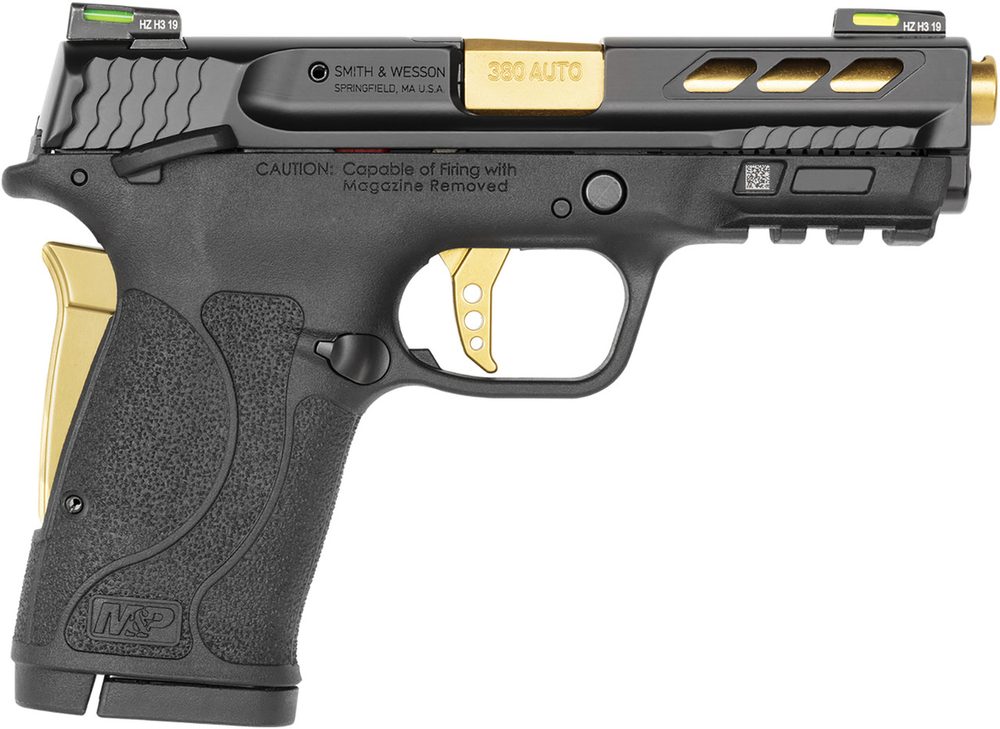 Smith & Wesson M&P Shield EZ M2.0 Performance Center 380 ACP, 3.8″ Gold Barrel, Black, MA Compliant, 8rd Smith & Wesson
