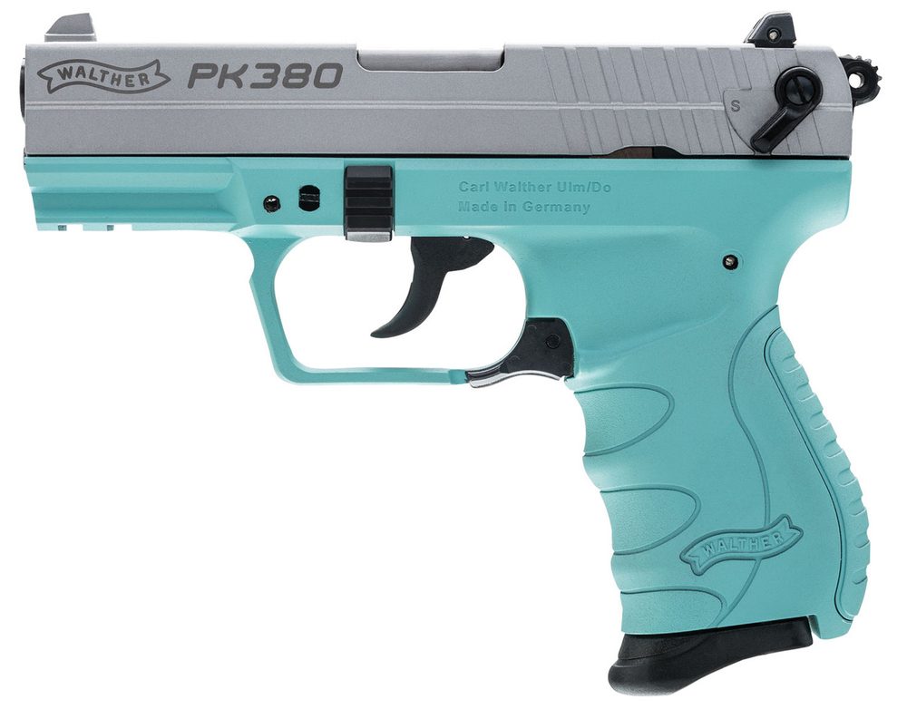 *D* Walther PK380 .380 ACP 3.6″ Barrel, 3-Dot, Stainless, Angel Blue, 8rd Walther