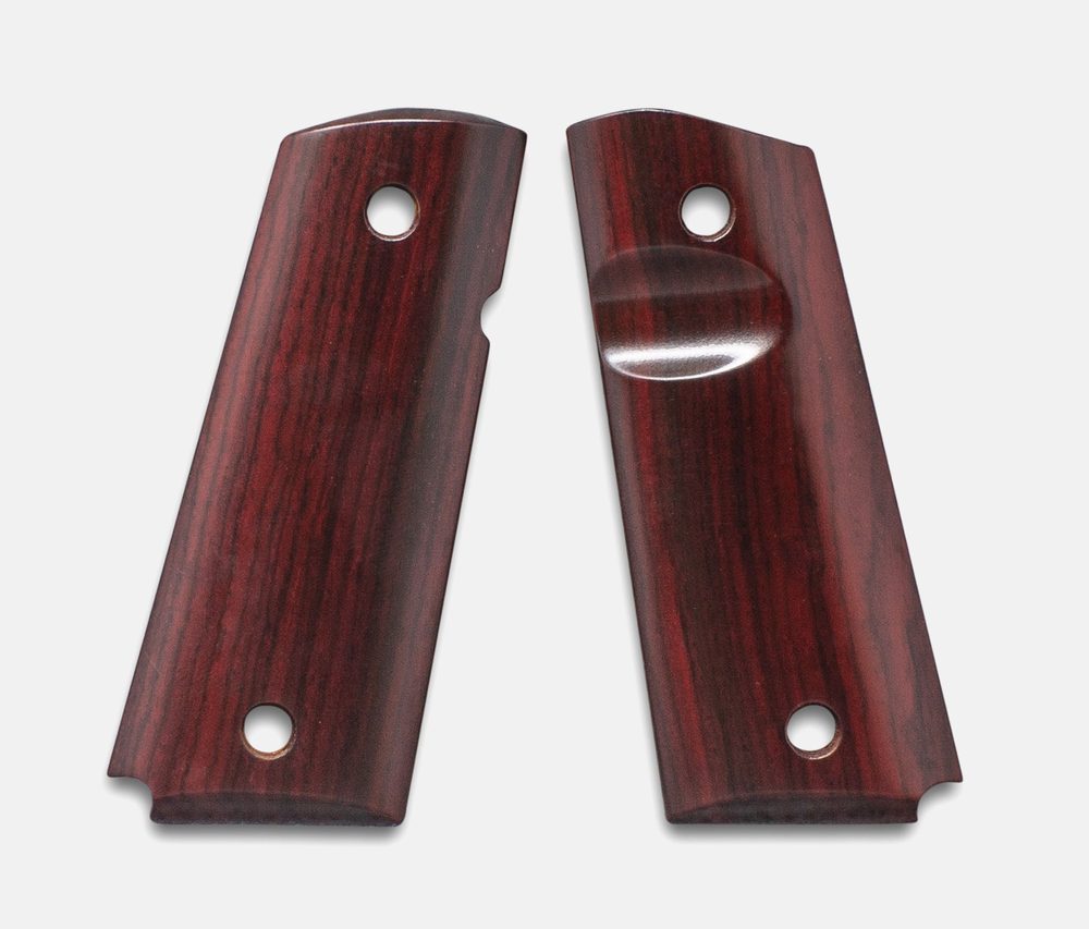 Fusion Firearms 1911 Officer Grips, Red Cocobolo, Smooth, Beveled Bottom, Thumb Groove