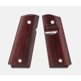 Fusion Firearms 1911 Officer Grips, Red Cocobolo, Smooth, Beveled Bottom, Thumb Groove