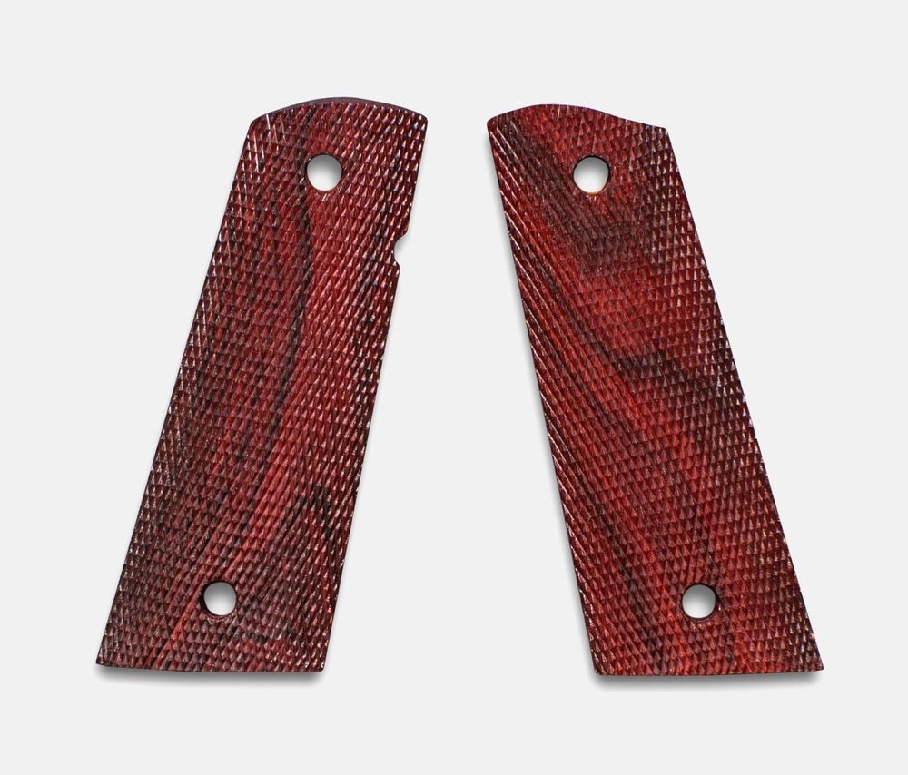 Fusion Firearms 1911 Full Size Grips, Red Cocobolo, Checkered, Mag-Well Bottom