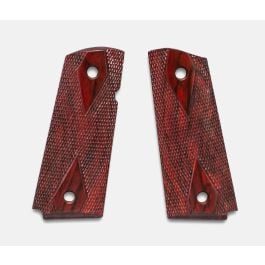 Fusion Firearms 1911 Officer Grips, Red Cocobolo, Double Diamond Checkered, Beveled Bottom, Thin