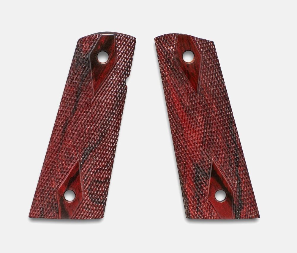 Fusion Firearms 1911 Full Size Grips, Red Cocobolo, Double Diamond Checkered, Mag-Well Bottom