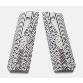 1911 Full Size Grips, G-10 White / Black, Ranger Cut with Fusion Logo, Beveled Bottom